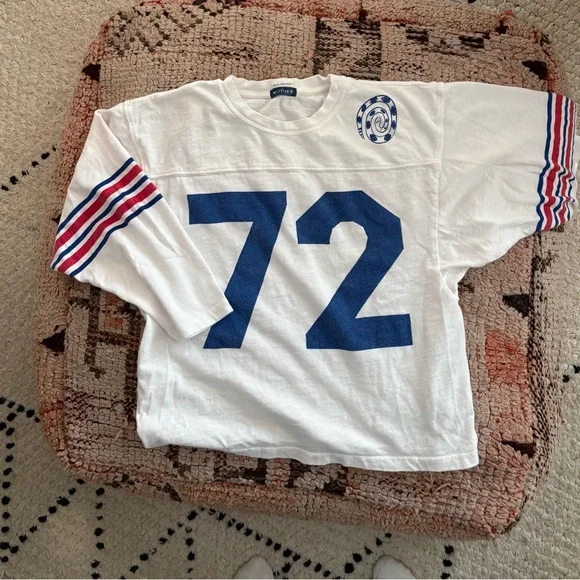 MOTHER White and Blue Jersey Top - Picture 3 of 8